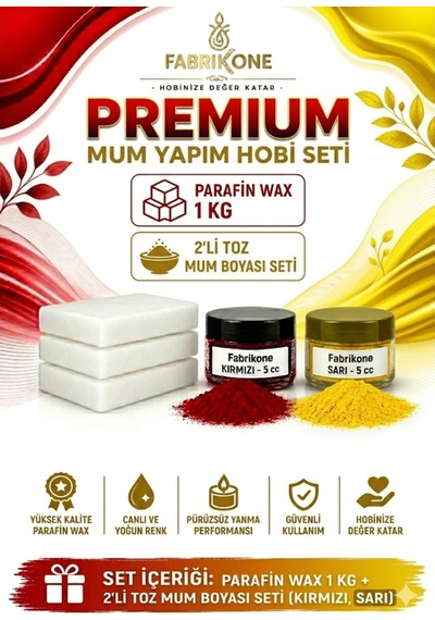 Premium Mum Yapım Hobi Seti - Parafin Wax 1 Kg - 2'li Toz Mum Boyası Seti - Kırmızı, Sarı Bkfabpw1kg2ksr Karışık