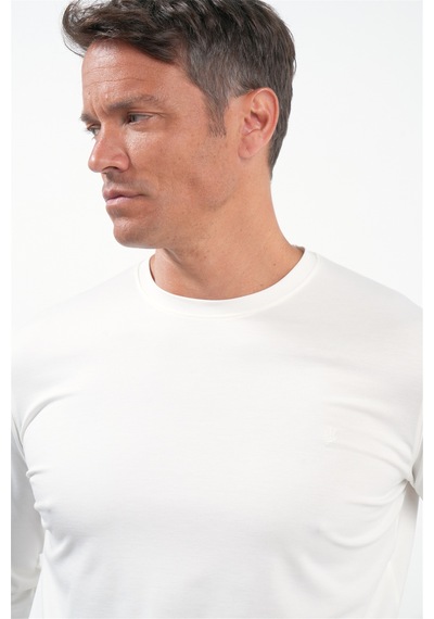 İmza Beyaz Bisiklet Yaka Uzun Kol Örme Standart Fit Esnek Sweatshirt 1013260150