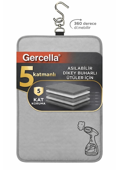 Gercella Dikey Buharlı Ütü Matı Pedi 360 C Dönebilen Askılı Isı Geçirmeyen Dikey Ütü Aksesuarı Gri