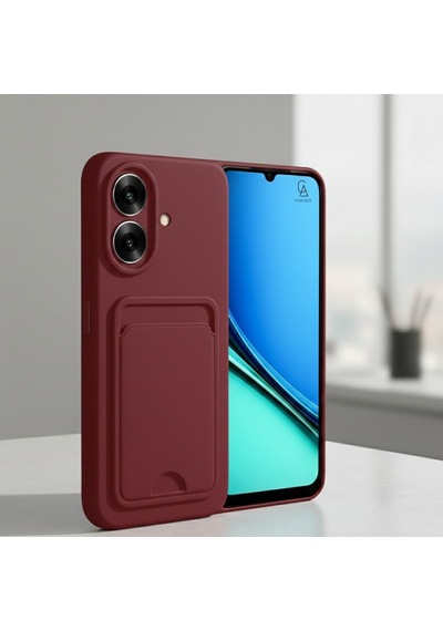 Realme Note 60 Uyumlu Arka Kamera Korumalı Kart Koyulabilen Silikon Kartlıklı Kılıf Kapak Bordo