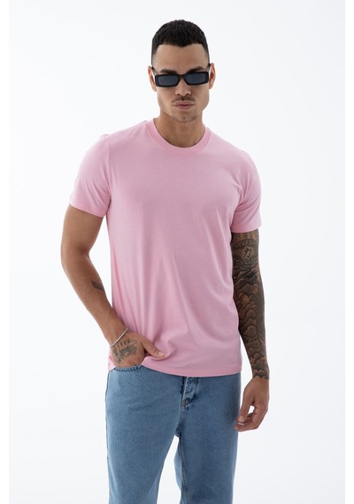 Erkek Pamuklu Kumaş Regular Fit Kesim Bisiklet Yaka T-shirt
