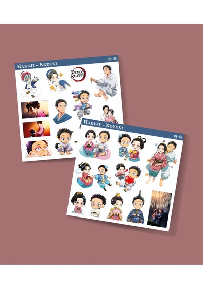 Akaza-demon Slayer Hakuji-koyuki -parlak Kağıt 2 Li Set Anime Sticker Çıkartma-kimetsu No Yaiba Beyaz