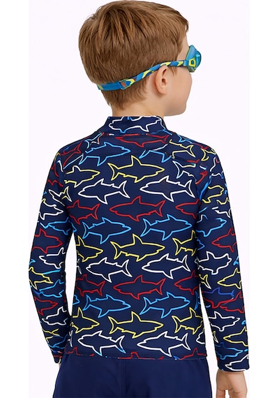UV Korumalı Erkek Çocuk Mayo T-shirt UVP+50 Faktör Koruma Uzun Kollu Köpekbalığı