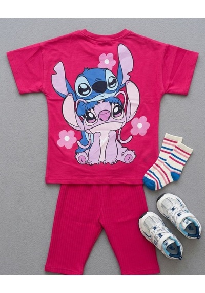 Cg Kids Stitch Kız Çocuk Tshirt Fitilli Tayt Şortlu Alt Üst Takım Sırt Baskı Detaylı Pembe Cg Kids Stitch Kız Çocuk Tshirt Fitilli Tayt Şortlu Alt Üst Takım Sırt Baskı Detaylı Pembe
