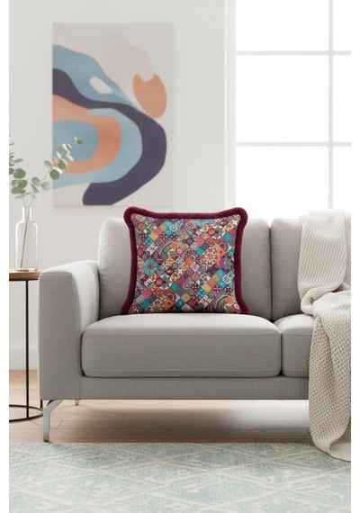 Etnik Patchwork Saçaklı Yastık Kılıfı - Bohem Çiçekli Mor Turkuaz Püsküllü Kırlent Kılıfı Doygun Deniz Kabak Etnik Patchwork Saçaklı Yastık Kılıfı - Bohem Çiçekli Mor Turkuaz Püsküllü Kırlent Kılıfı Doygun Deniz Kabak