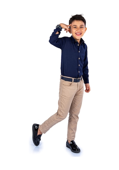 Mnk Baby & Kids Apoletli Kollu Gömlek Tarz Erkek Çocuk Takım Mnk0422 Lacivert - Bej