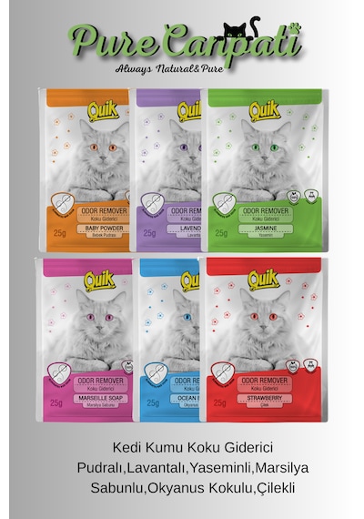 Quik Kedi Kumu Koku Giderici Toz 25 G Pudralı Lavantalı Yaseminli Marsilya Sabunlu Okyanus Çilek