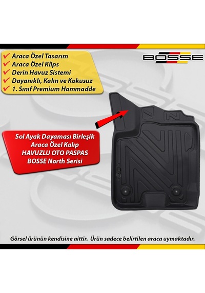 Ford Courier Paspas Araca Özel 2014-2023 Derin Havuzlu Paspas Bosse North Serisi