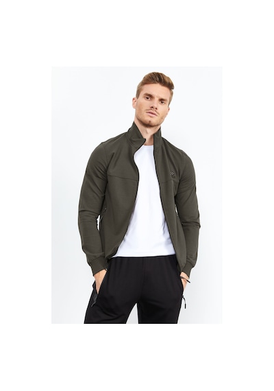 Tommy Life Haki - Siyah Dik Yaka Fermuarlı Standart Kalıp Klasik Paça Erkek Eşofman Takımı - 85152 Haki - Siyah