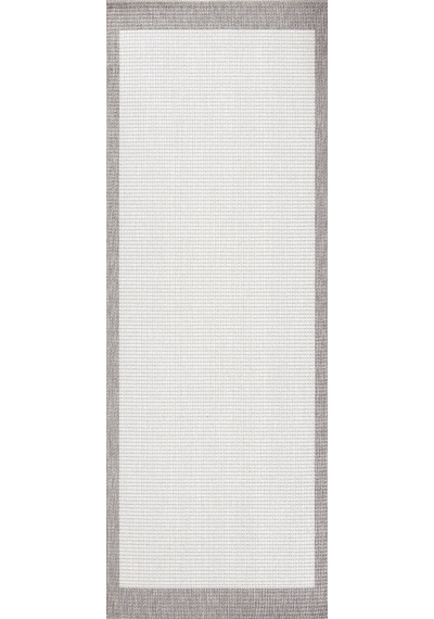 Hoom Rugs Lora 3212 Gri Çerçeveli Çizgili Pamuk Taban Hav Toz Vermez Sisal Halı