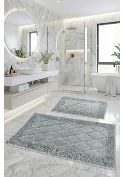 Pamukkent Süper Emici 2'li%100 Pamuk Ultra Lüks Banyo Paspası Seti 60x100 Cm Ve 50x60 Cm Antrasit 2li