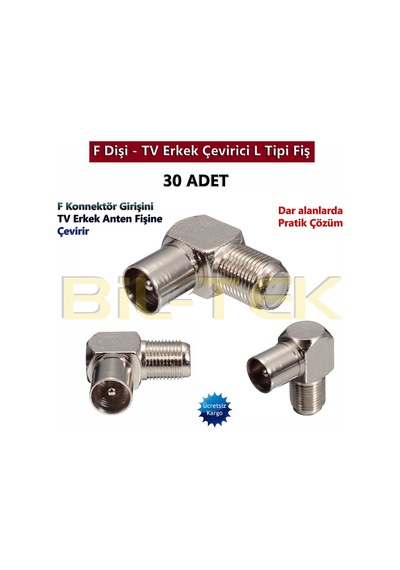 F Dişi - Tv Erkek Çevirici L Tipi Fiş - 30 Adet