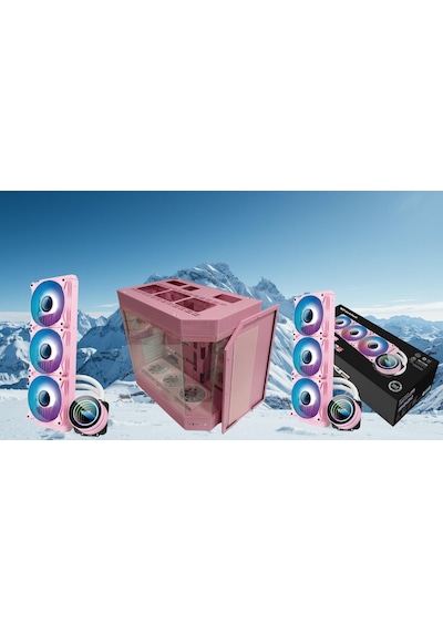 Zoko Tank 7x12 Cm Kumandalı Argb Fan Temper Camlı Oyuncu Bilgisayar Kasası Pembe Ve 360mm Sıvı Soğutma Set