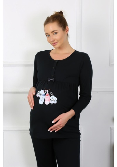 Akbeniz Kadın Uzun Kol Hamile Lohusa Pijama Takımı Siyah 45501-siyah
