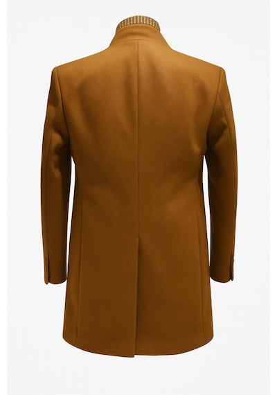 Plus Scorpion Erkek Uzun Kaşe Kaban İtalyan Kesim Slim Fit Şık Model Taba