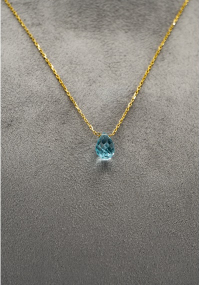Doğan Diamond 925 Ayar Gümüş Altın Kaplama 3Ct Yarı Değerli Mavi Topaz Doğal Taş Kolye - Raccolta Di Gocce