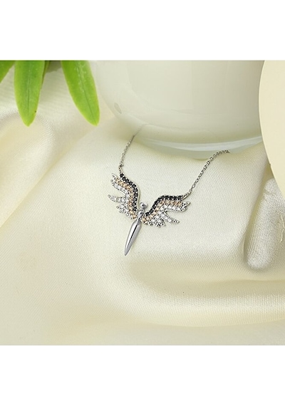Zanaatsilver 925 Ayar Gümüş Renkli Taşlı Mikail Meleği Kolye Büyük Model