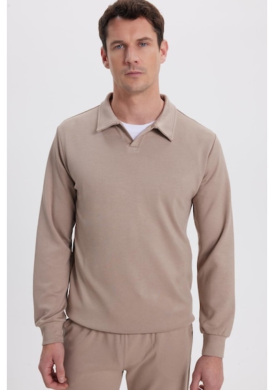 Tudors Erkek Relax Fit Rahat Kesim Polo V Yaka Vizon Sweatshirt-41924 Vizon