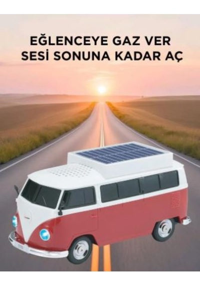 Kırmızı Vosvos Tasarımlı Solar Şarjlı Bluetooth Hoparlör 5w Güçlü Ses