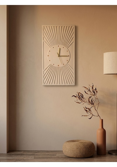 Kaveld Solaria Minimalist Duvar Saati - Modern Bohem Güneş Işınları Motifli Saat, Özel El Yapımı Duvar Saati Bej