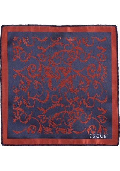 Esgue Hand Made 8 Cm Dalgalı Desen Lacivert Bakır Renk Mendilli Kravat Lacivert - Gri