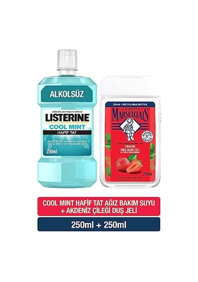 Yagmureticaret Sell Duş Jeli Akdeniz Çileği 250 Ml + Listerine Mint Ağız Bakım Suyu Hafif Tat 250 Ml