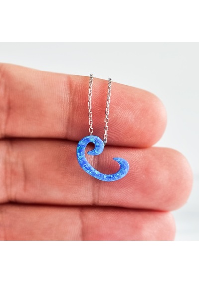 Gümüş Vav Figürlü Mavi Opal Renkli Taş Kolye G1519KL AltınSepeti
