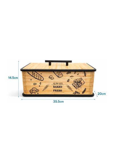 Always Baked Fresh Yazılı Ahşap Ekmeklik Kapaklı Modern Ekmek Saklama Kutusu , Ekmek Sepeti Kahverengi