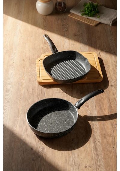 Bernardo Carolin 2 Parça Grill Tava Seti Gri 26 cm -28 Cm