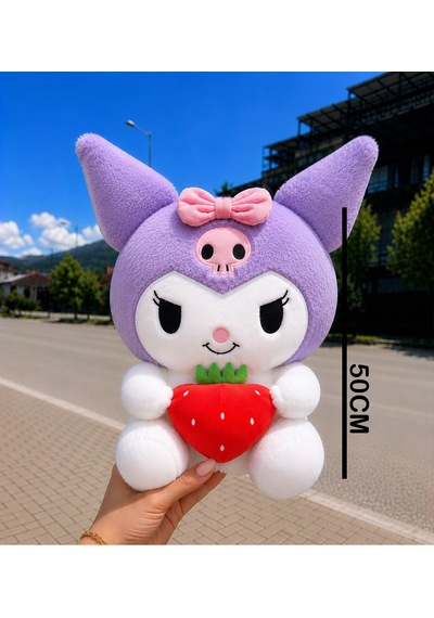 Yeni Seri Çilekli Kuromi Peluş Oyuncak 50cm - Hediyelik Oyuncak & Polly Toys Açık Mor