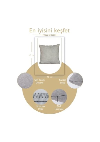 Asdiva 43x43 Cm Açık Gri Kırlent Kılıfı Dekoratif Kadifemsi Etnik Inta-701 Çok Renkli