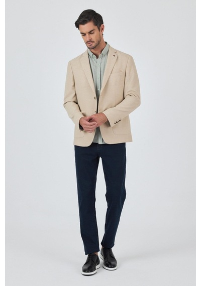 İmza Açık Bej Mono Yaka Düz 2 Düğme Casual Esnek Slim Fit Ceket 1002250123 Açık Bej