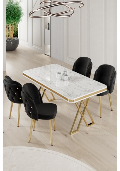 Canisa Rigel Serisi 80x130 Lak Panel Beyaz Mermer Desen Masa Takımı Gold Ayaklı 4 Siyah Sandalye Beyaz Mermer Desen Masa Sandalyeler Siyah Canisa Rigel Serisi 80x130 Lak Panel Beyaz Mermer Desen Masa Takımı Gold Ayaklı 4 Siyah Sandalye Beyaz Mermer Desen Masa Sandalyeler Siyah