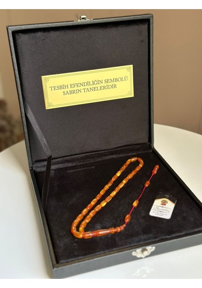 Sıkma Kehribar Tesbih Özel Yazılı, Özel Kutu Kesme Model Erkek Hediye Sertifikalı İsimli Ks1750