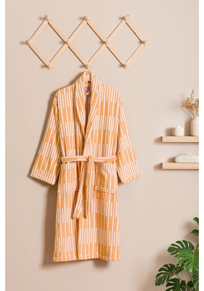 Piano %100 Pamuk Jakarlı Unisex Bornoz Sarı