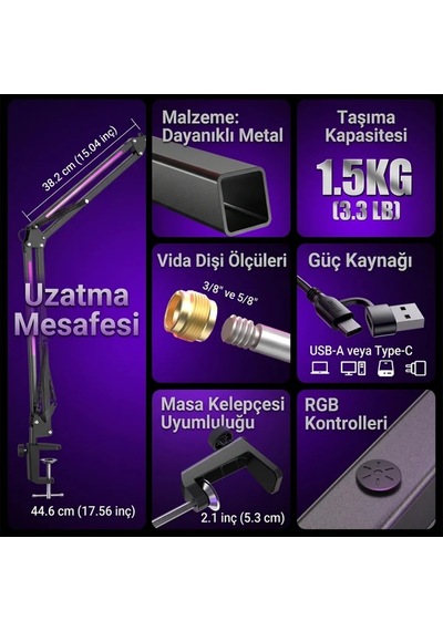 Fifine Ampligame Bm38 Rgb Profesyonel Oyuncu Mikrofon Standı