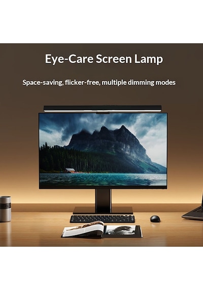 Göz Dostu Monitör Üstü Led Aydınlatma Asimetrik Optik 3 Renk Işık Ayarlanabilir Parlaklık 51 Cm Siyah