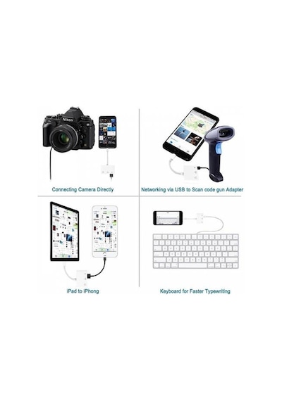 Coofbe 3in1 Lightning Şarj 3.5 MM Kulaklık ve USB Girişli Çoğaltıcı Adaptör
