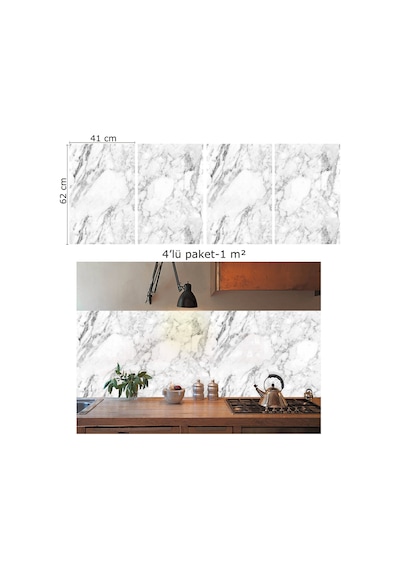 Tink Kendinden Yapışkanlı Beyaz Mermer Desenli Pvc Panel 41x62 Cm