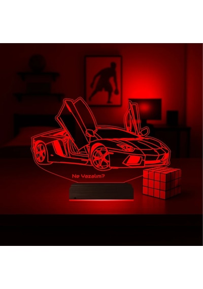 Luvivia Spor Araba Lamborghini Kişiye Özel 3d Lamba - Masa Gece Lambası Şeffaf