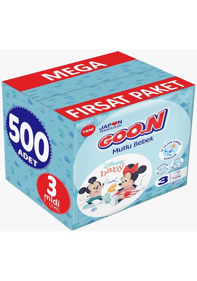 Goon Mutlu Bebek Bezi 3 Numara Midi Mega Fırsat 500 Adet