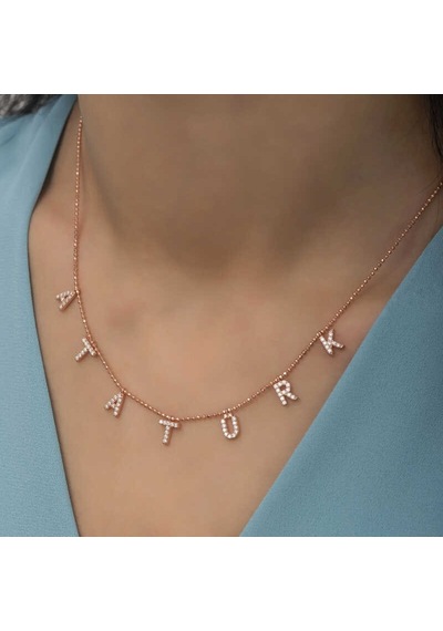 Gümüş Rose Atatürk Yazılı Bayan Kolye