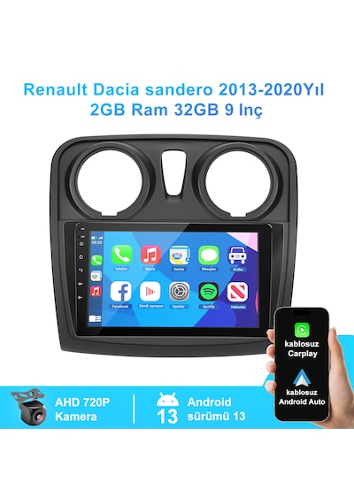 Renault Dacia Sandero 2013-2020yıl 2gb Ram 32gb Rom Carplay Multi