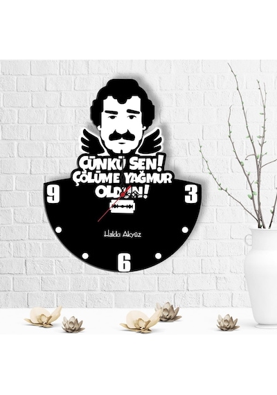 Kişiye Özel Çölüme Yağmur Oldun Tasarımlı Ahşap Duvar Saati - 3 Çok Renkli
