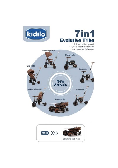 Kidilo Çift Yönlü Ebeveyn Kontrollü Bisiklet+denge Bisikleti Kahverengi