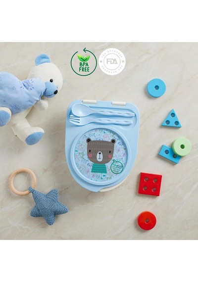 Ayrex Flybee Gezgin Çocuk Taşınabilir Beslenme Kabı, Bebek Mama Kabı, Çatal &amp Kaşık Seti - Tilki Yeşil Ay Genel