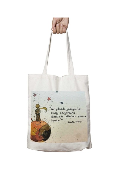 Art Hediye Küçük Prens The Little Prince Mavi İki Tarafı Kalıcı Baskılı Yıkanabilir Okul Plaj Omuz Bez Çantası Çok Renkli
