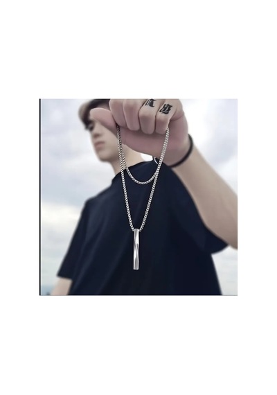 Quıngda Sprial Kolye - Trendy Minimalist Hip-hop Tarzı Erkek Kolyesi Metalik Çelik Rengi