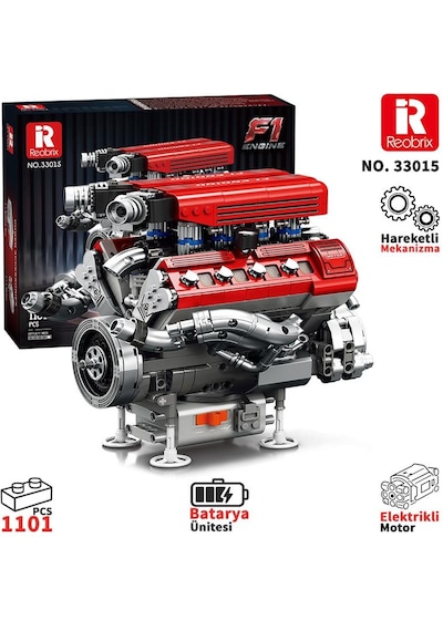 Reobrix Technic 33015 F1 Motor Engine Motorlu Yaratıcı Yapı Blok Seti Building Blocks- 1101 Parça