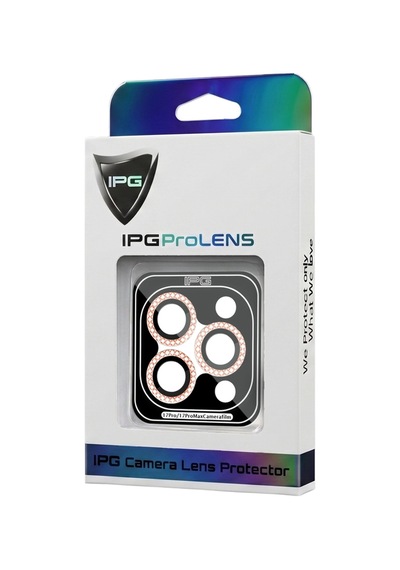 Apple iPhone Uyumlu 17 Pro / Apple iPhone Uyumlu 17 Pro Max İçin Ipg Prolens Kamera Lens Koruyucu Elmas Taş Çerçeveli, Kırılmaz Cam Turuncu